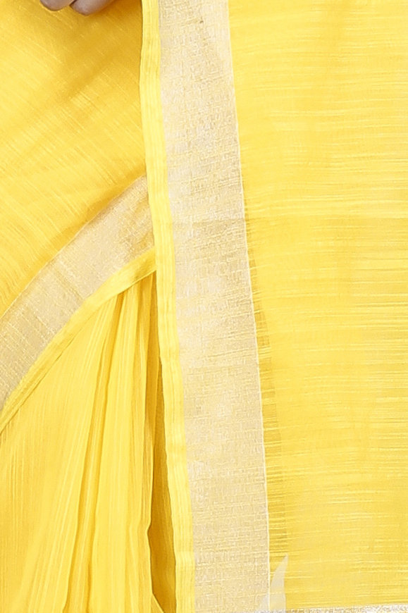 Yellow Blended Cotton Toshini Hand Loom Saree (1181)